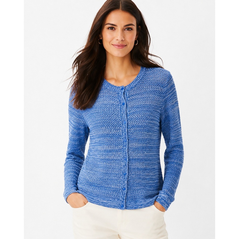 Loft Outlet Womens Blue Marled Open Stitch Cotton Button Front Cardigan Size M